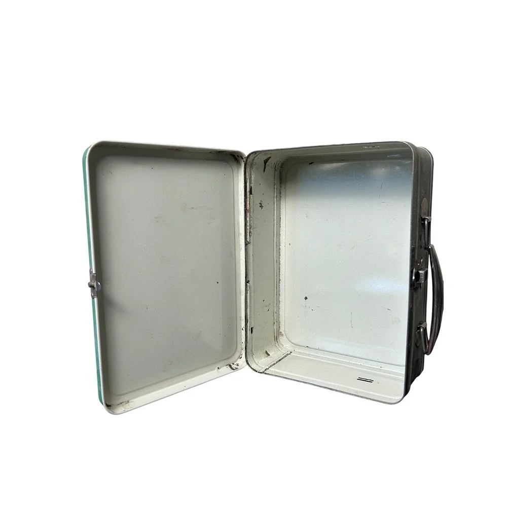 Vintage Metal Lunch Box Kids Retro Sea Foam Green Carry‎ Case Toy Storage 60s